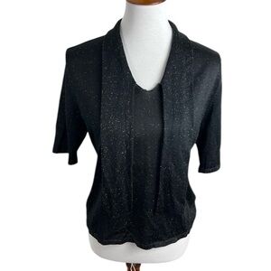 Dana Buchman Black Metallic Knit Short Sleeve Large Vintage Hong Kong Glitter